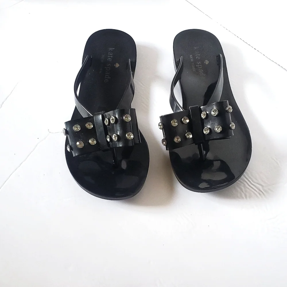 KATE SPADE BLACK RHINESTONE JELLY SLIPPERS..SIZE 6‎